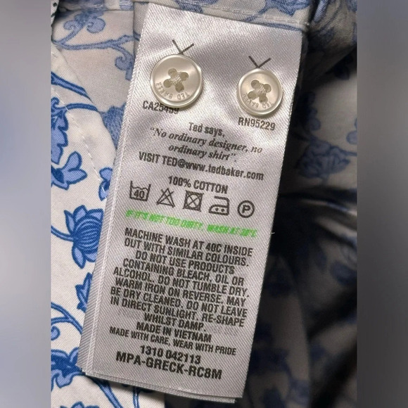 TED BAKER Endurance Button Down Men’s size 16 34/35 Blue Floral Dress Shirt - Picture 4 of 8